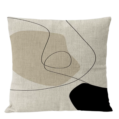 Boho linen throw pillow covers in beige, light coffee, and cream with modern abstract design