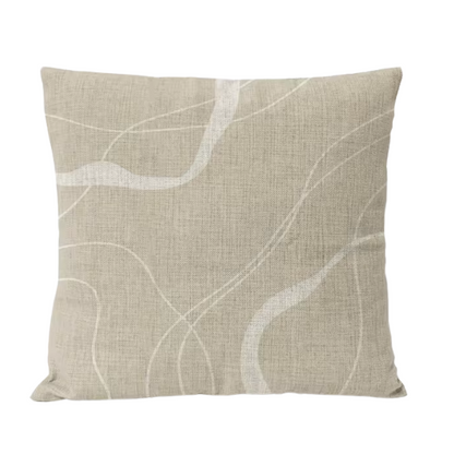 Boho linen throw pillow covers in beige, light coffee, and cream with modern abstract design