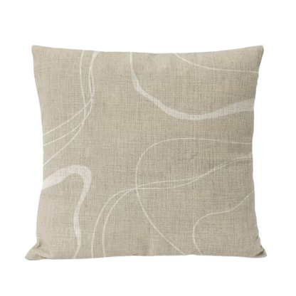 Boho linen throw pillow covers in beige, light coffee, and cream with modern abstract design