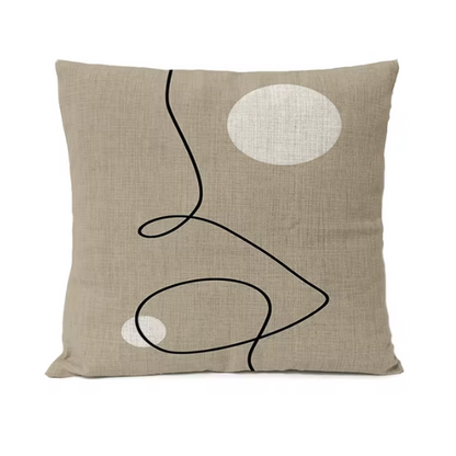 Boho Linen Throw Pillow Covers Black Beige Modern Abstract Design