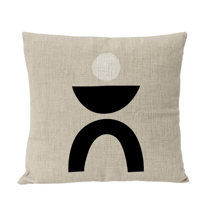 Boho Linen Throw Pillow Covers Black Beige Modern Abstract Design