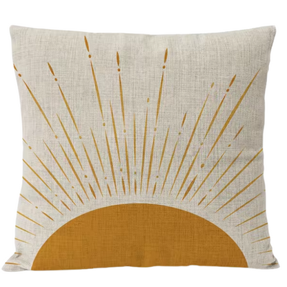 Boho Linen Throw Pillow Covers with Modern Abstract Design in Neutral Multi-Colored and Amber Shades with Leaf Patterns – Decorative Square Pillow Covers for Home, Office, and Bedroom.