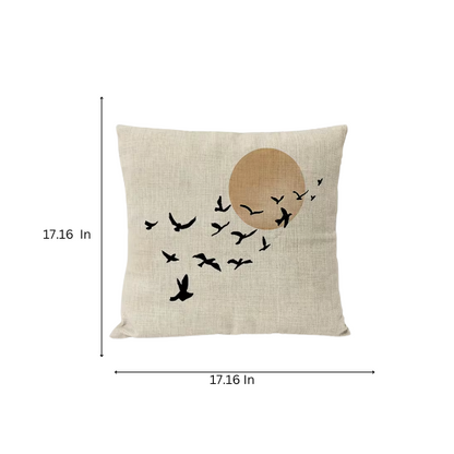 Boho Linen Throw Pillow Covers with Modern Abstract Design in Neutral Multi-Colored Shades and Black Bird Accent – Decorative Square Pillow Covers for Home, Office, and Bedroom.