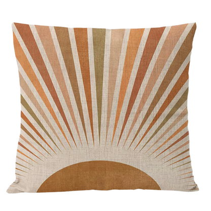 Boho linen throw pillow covers in neutral multi-colored abstract design
