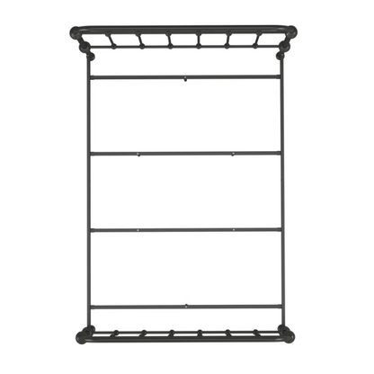 Brown full size metal bed frame with curved headboard and footboard, spindle detailing, and center support legs