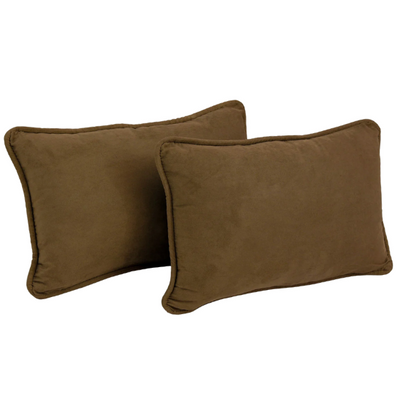 Brown microsuede lumbar throw pillow set of 2 with piped edges – decorative rectangular pillows for couch, bed, and living room