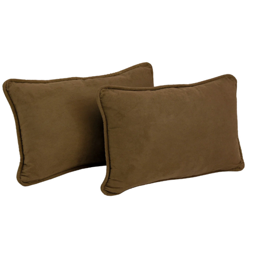 Brown microsuede lumbar throw pillow set of 2 with piped edges – decorative rectangular pillows for couch, bed, and living room