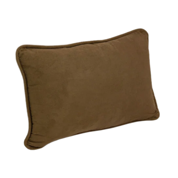 Brown microsuede lumbar throw pillow set of 2 with piped edges – decorative rectangular pillows for couch, bed, and living room
