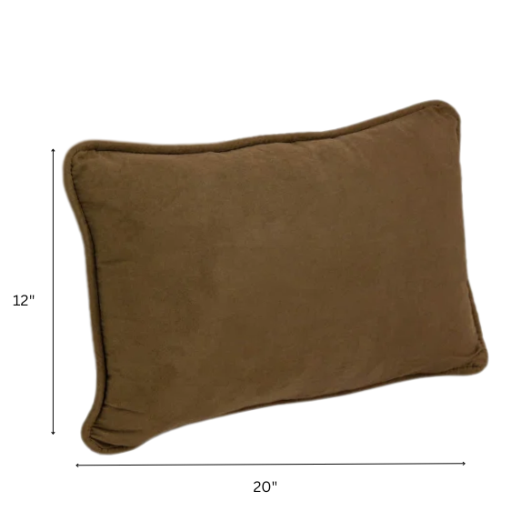 Brown microsuede lumbar throw pillow set of 2 with piped edges – decorative rectangular pillows for couch, bed, and living room