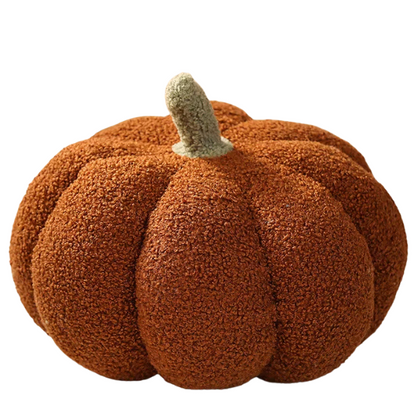 Brown plush pumpkin throw pillow – soft 3D decorative cushion for fall, Halloween, and Thanksgiving home décor