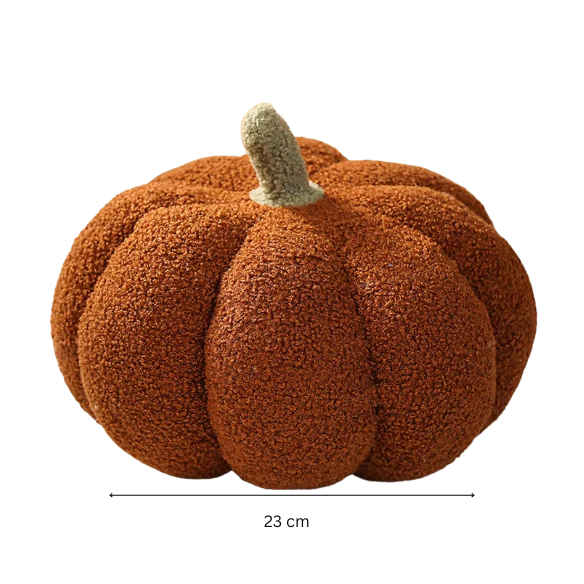 Brown plush pumpkin throw pillow – soft 3D decorative cushion for fall, Halloween, and Thanksgiving home décor