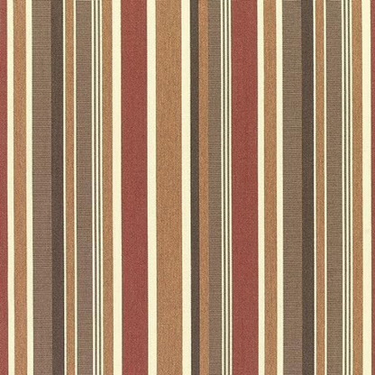 Striped accent pillow in brown, red, and beige – reversible, weather-resistant, and overstuffed with polyester fill for durable comfort indoors or outdoors.


