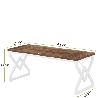 Brown and White Modern Executive Desk with Geometric Design and Criss-Cross Metal Legs for Home Office