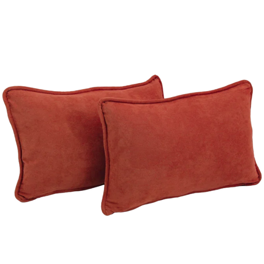 Burnt orange microsuede lumbar throw pillow set of 2 with piped edges – decorative rectangular cushions for bed, sofa, or living room chairs
