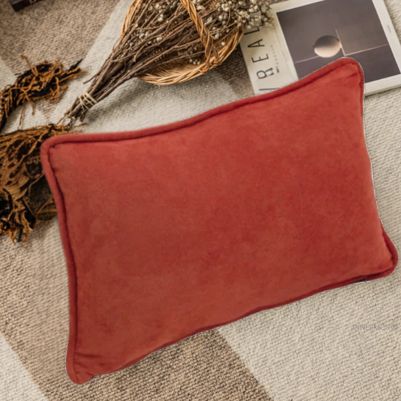 Burnt orange microsuede lumbar throw pillow set of 2 with piped edges – decorative rectangular cushions for bed, sofa, or living room chairs