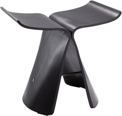 Stylish butterfly design bar stool with wooden frame and eco-friendly materials, available in black, walnut, and log colors.