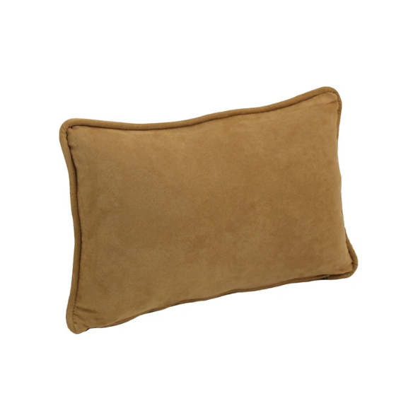 Camel microsuede lumbar throw pillow set of 2 with piped edges – decorative rectangular pillows for sofa, bed, and living room