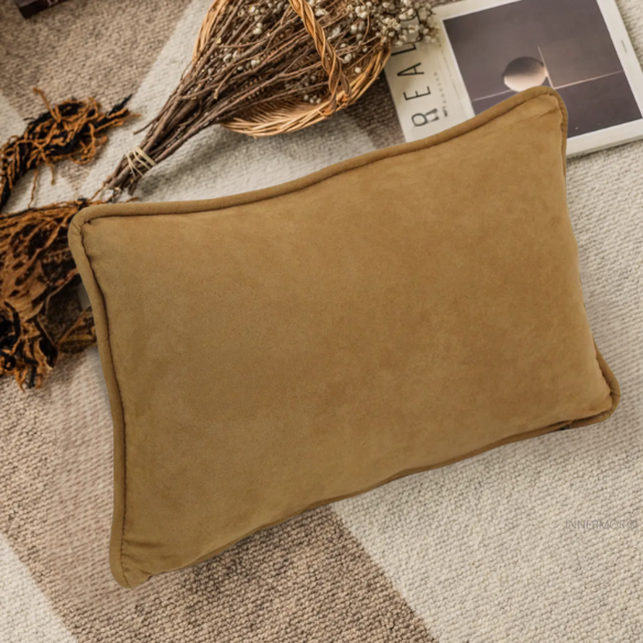 Camel microsuede lumbar throw pillow set of 2 with piped edges – decorative rectangular pillows for sofa, bed, and living room