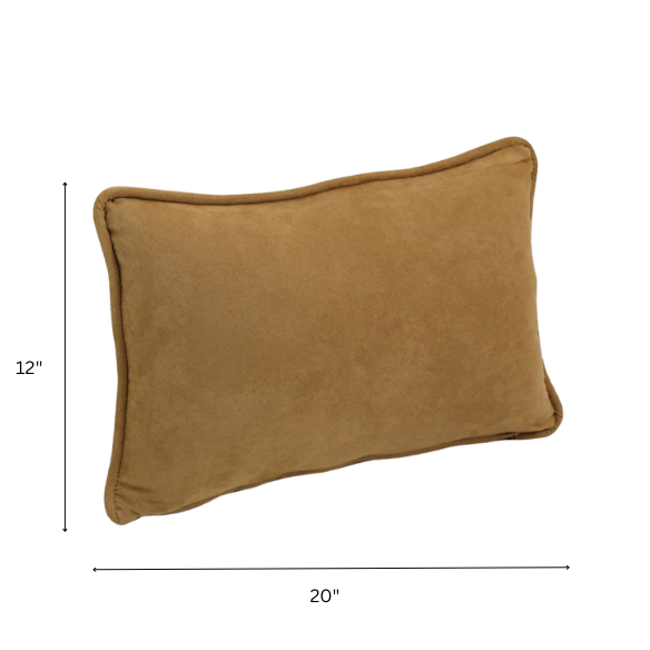 Camel microsuede lumbar throw pillow set of 2 with piped edges – decorative rectangular pillows for sofa, bed, and living room