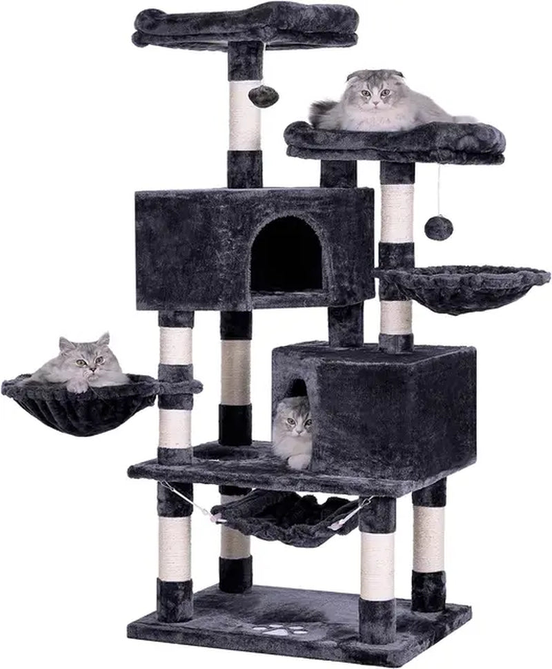 Multi Story Cat Tree Tower, Large Cat Apartment Furniture, Pet Game House, Smoke Gray Cat Tower