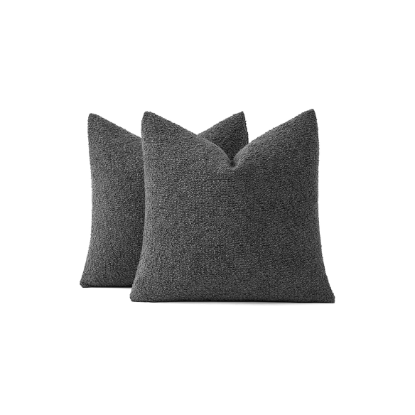 Charcoal boucle throw pillow cover with soft loop texture, 18x18 inches – modern cozy accent for sofa, bed, or armchair