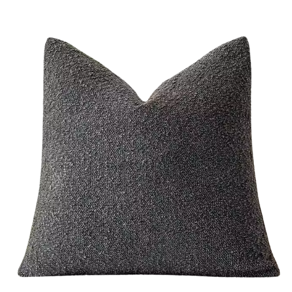 Charcoal boucle throw pillow cover with soft loop texture, 18x18 inches – modern cozy accent for sofa, bed, or armchair
