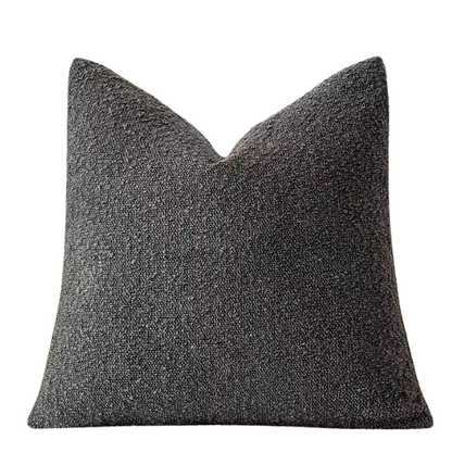 Charcoal boucle throw pillow cover with soft loop texture, 18x18 inches – modern cozy accent for sofa, bed, or armchair