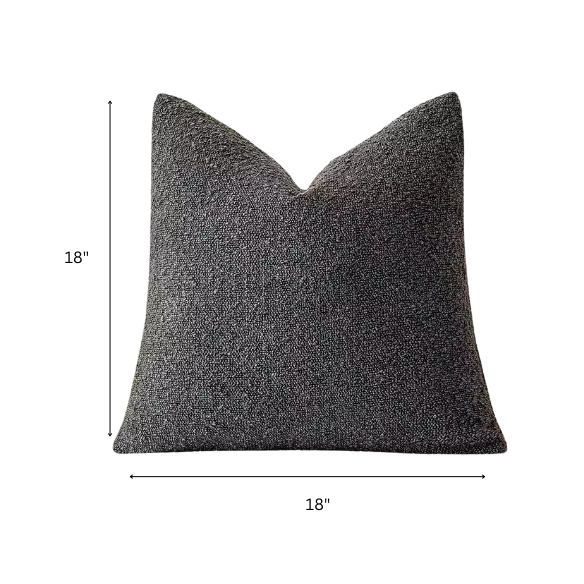 Charcoal boucle throw pillow cover with soft loop texture, 18x18 inches – modern cozy accent for sofa, bed, or armchair