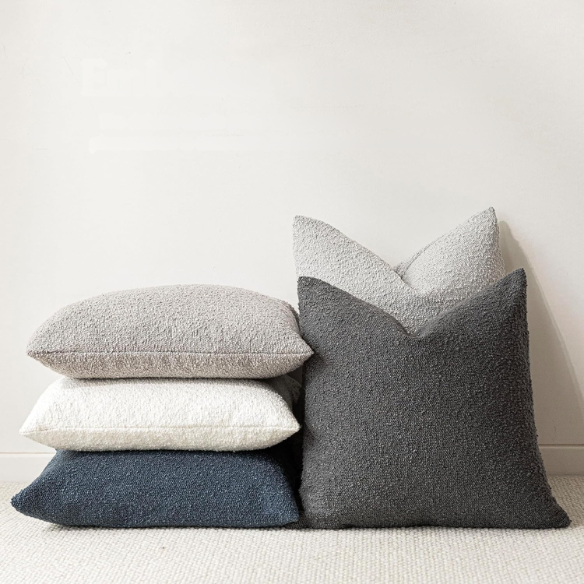Charcoal boucle throw pillow cover with soft loop texture, 18x18 inches – modern cozy accent for sofa, bed, or armchair