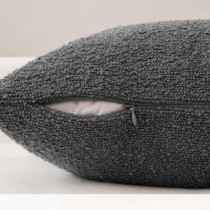 Charcoal boucle throw pillow cover with soft loop texture, 18x18 inches – modern cozy accent for sofa, bed, or armchair