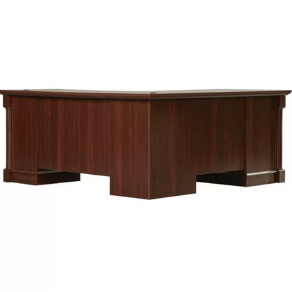 Cherry finish L-shaped computer desk with 4 drawers and adjustable features for home office
