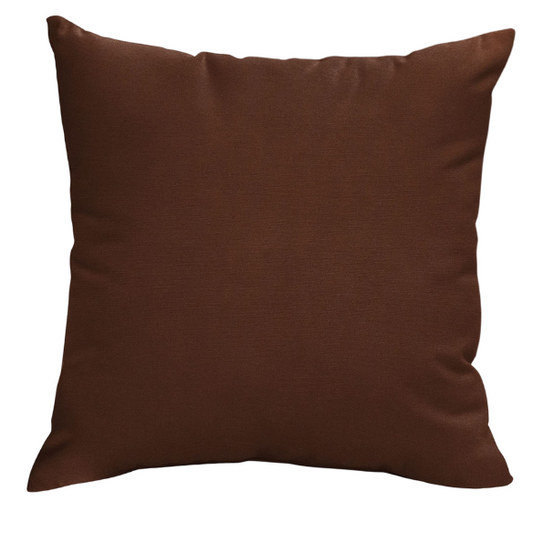Set of two chocolate brown square throw pillows with piped edges and hidden zipper, perfect for rustic, transitional, or modern indoor décor

