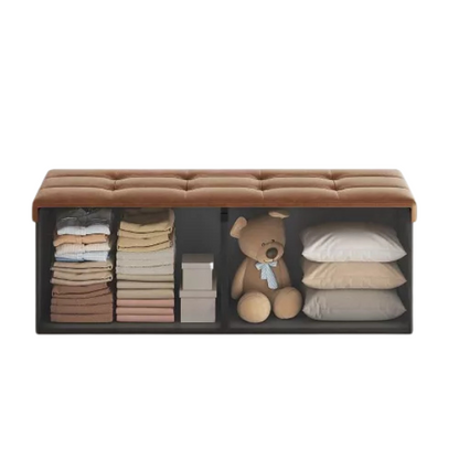 Coffee Brown Foldable Storage Footrest Ottoman – Multi-functional, space-saving design with storage and extra seating