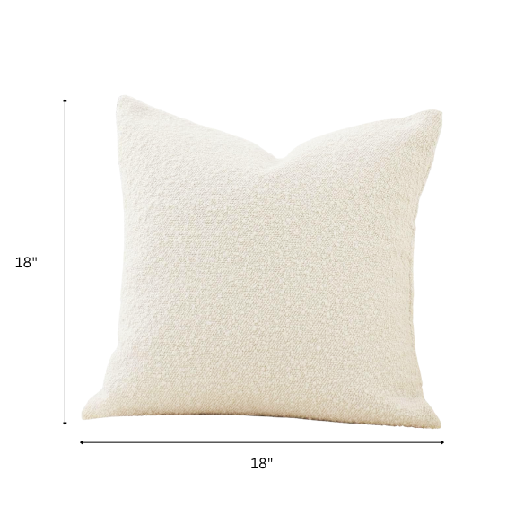 Cozy beige boucle throw pillow cover in modern solid design, made of polyester and acrylic blend, perfect for living room or bedroom decor.