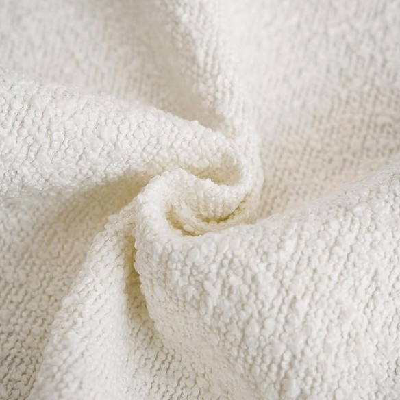 Cozy beige boucle throw pillow cover in modern solid design, made of polyester and acrylic blend, perfect for living room or bedroom decor.