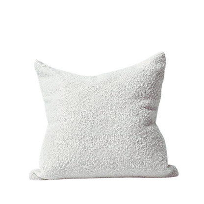 Cozy white boucle throw pillow cover with modern solid design, made from polyester and acrylic, perfect for living room or bedroom decor.