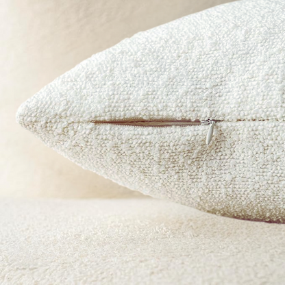 Cozy white boucle throw pillow cover with modern solid design, made from polyester and acrylic, perfect for living room or bedroom decor.