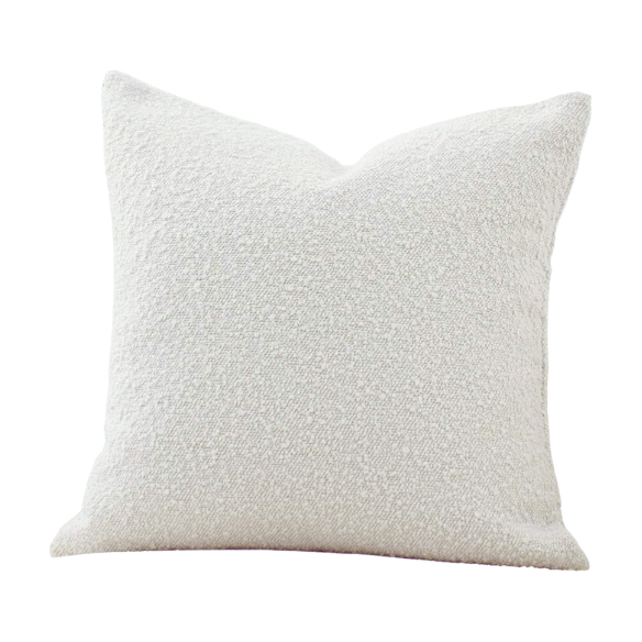 Cozy white boucle throw pillow cover with modern solid design, made from polyester and acrylic, perfect for living room or bedroom decor.