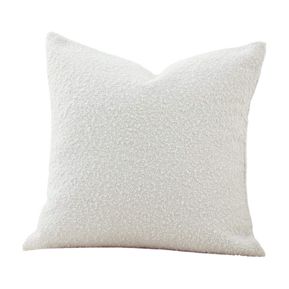 Cozy white boucle throw pillow cover with modern solid design, made from polyester and acrylic, perfect for living room or bedroom decor.