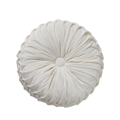 Cream Velvet Round Throw Pillow with Ribbed Edges – Elegant Decorative Cushion for Home Décor