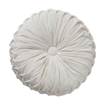 Cream Velvet Round Throw Pillow with Ribbed Edges – Elegant Decorative Cushion for Home Décor