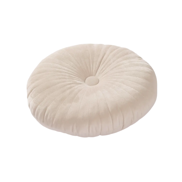 Elegant cream velvet round throw pillow with button detail for home décor