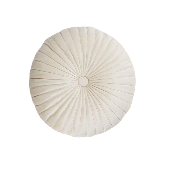 Elegant cream velvet round throw pillow with button detail for home décor