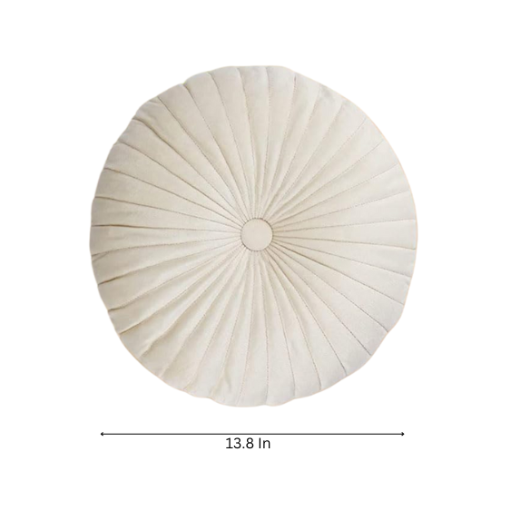 Elegant cream velvet round throw pillow with button detail for home décor