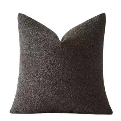 Dark brown boucle throw pillow cover with soft loop texture, 18x18 inches – modern cozy accent for sofa, bed, or armchair