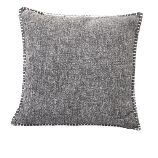 Set of 2 dark grey chenille throw pillow covers with hidden zippers and velvet texture – 20x20 inch reversible decorative cushion covers for modern and farmhouse décor