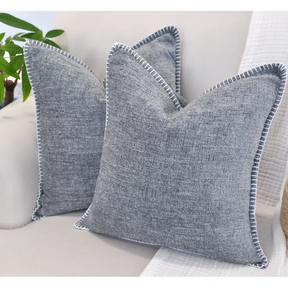 Set of 2 dark grey chenille throw pillow covers with hidden zippers and velvet texture – 20x20 inch reversible decorative cushion covers for modern and farmhouse décor