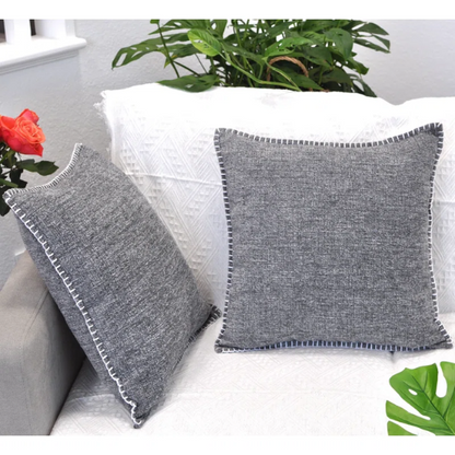 Set of 2 dark grey chenille throw pillow covers with hidden zippers and velvet texture – 20x20 inch reversible decorative cushion covers for modern and farmhouse décor