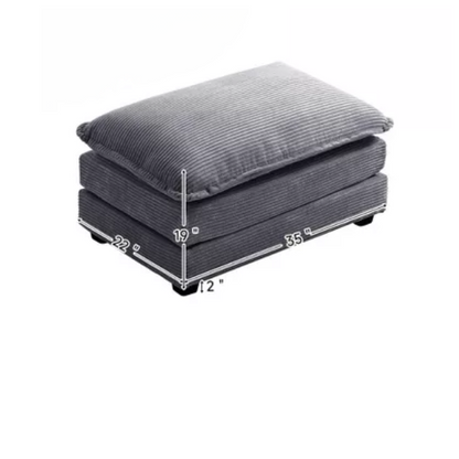 Dark grey corduroy accent chair with matching ottoman, featuring soft high-pile fabric, high-resilience foam cushions, and a sturdy metal and wood frame.