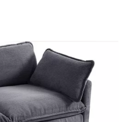 Dark grey corduroy loveseat sofa with plush upholstery, modern track arms, and two-person seating—ideal for small spaces, living rooms, or home offices.